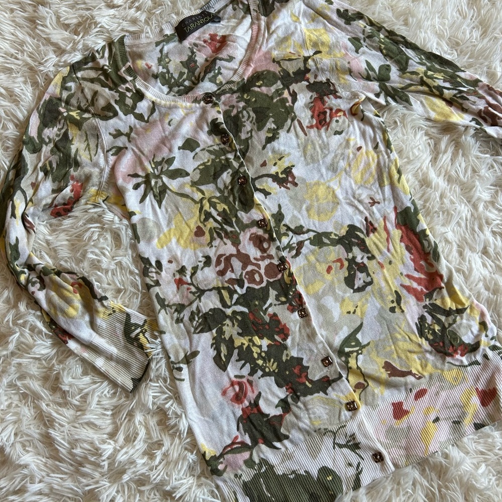 Anthropologie Charlotte‎ Tarantola floral cardigan crystal buttons size small